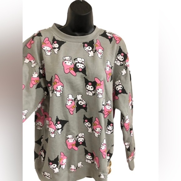 Hello Kitty Kuromi & My Melody gray graphic print sweatshirt size medium new - Picture 9 of 11